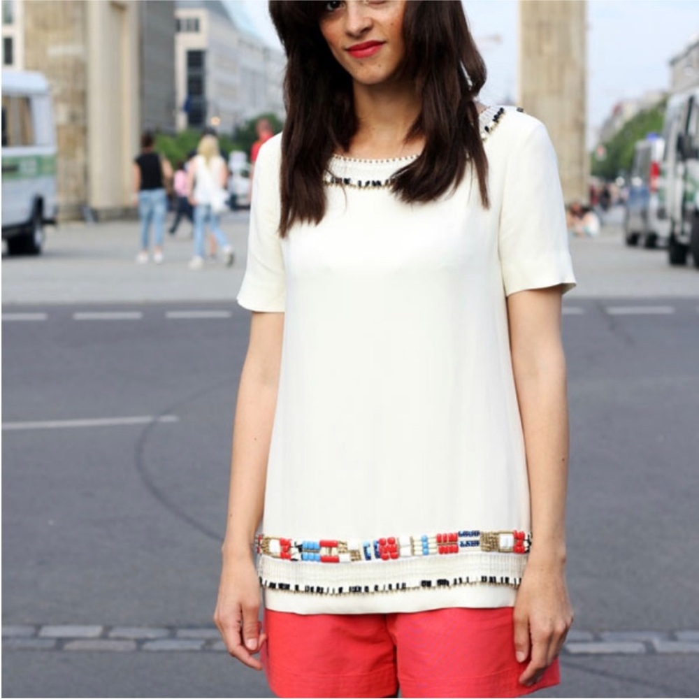 Women's Ivory Embellished Short-Sleeve Top